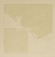 Somlai Vilma (1938-2007): Geometria. Linómetszet (?), dombornyomás, papír, jelzés nélkül, a hátoldalán a művész pecsétjével, 19×19,5 cm