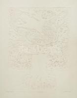 Somlai Vilma (1938-2007): Fészek a fán. Monotípia, papír, jelzett, a hátoldalán a művész pecsétjével, lapszéli elszíneződéssel, 43×31,5 cm