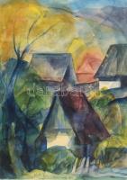 Páll Lajos (1938-2012): Korondi táj (Erdély), 1965. Akvarell, papír, jelezve középen lent. Proveniencia: Ajándék a festőtől. Üvegezett fakeretben. 47x33,5 cm / Lajos Páll (1938-2012): Transylvanian landscape. Watercolour on paper, signed. Provenance: Gift from the artist. Framed. 47x33,5 cm