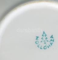 Hollóházi vintage pöttyös csésze alátéttel, jelzett, kopott, d: 11 cm