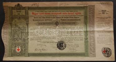 1882. "Vörös-kereszt Egylet" kisorsolási kötvénye 5Ft-ról