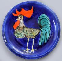 Kondor Éva (1938-): Kakasmintás dísztál. Mázas kerámia, jelzett, hibátlan, d: 33,5 cm