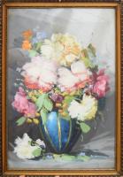 Olvashatatlan jelzéssel: Csendélet. Tempera, papír. Foltos. Dekoratív, üvegezett, sérült fakeretben, 50×34 cm