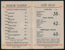 1943 Átrium Italház (Bp. Mártírok útja) 2 lapos, kihajtható uradalmi fajbor, likőr és tömény szesz t...