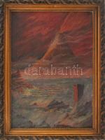 Kudor jelzéssel: Kitörő vulkán. Olaj, vászon. Dekoratív, kissé sérült fakeretben, 60×43 cm