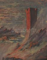 Kudor jelzéssel: Kitörő vulkán. Olaj, vászon. Dekoratív, kissé sérült fakeretben, 60×43 cm