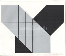 Trombitás Tamás (1952-): Geometrikus kompozíció (cím nélkül), 1982. Szitanyomat, papír, jelzett. Számozott: 41/130. 25,5x33 cm. Az 1982-ben megjelent 12 Artisti Ungheresi mappából.