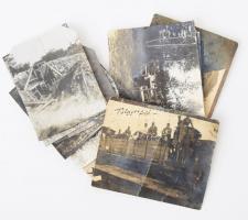 cca 1917 I. világháborús fotó tétel, magyar katonák a keleti hadszíntéren, Erdélyben (közte Tölgyes [Gyergyótölgyes] és környéke), össz. 12 db fotó, részben feliratozva, változó állapotban (közte sérültek), a hátoldalon ragasztásnyomokkal, 8,5x6 cm és 14x9 cm között