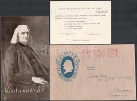 1937 "Liszt a miénk!", Liszt Növendékek Emlékbizottságának prospektusa Liszt Ferenc hamvainak hazahozatala ügyében és Liszt szimbolikus sírja felállítása ügyében. Prospektus, válaszlap és boríték.