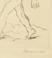 Borsos Miklós (1906-1990): Angyal és vándor. Rézkarc, papír, jelzett, üvegezett fakeretben, 19,5×33,...