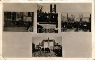 1938 Kassa, Kosice; mozaiklap 4 képpel: bevonulás, Horthy Miklós és Purgly Magdolna / entry of the Hungarian troops + "KASSA VISSZATÉRT 1938" So. Stpl (gyűrődések / creases)