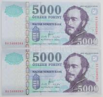 2008. 5000Ft (2x) sorszámkövetők "BA 5408283 - BA 5408284" T:UNC Adamo F57C1