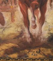 Olvashatatlan jelzéssel: Vágtató lovak. Olaj, vászon. Apró felületi sérülésekkel. Dekoratív fakeretb...