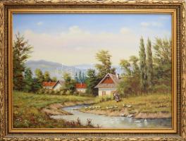 Feith Károly (1930-2017): Libapásztorlány. Olaj, vászon. Jelzett. Dekoratív fakeretben, 50x70 cm