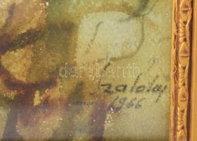 Szalóky Sándor (1921-1978): Csobánkai udvar, 1966. Akvarell, papír, jelezve jobbra lent, hátoldalán ...