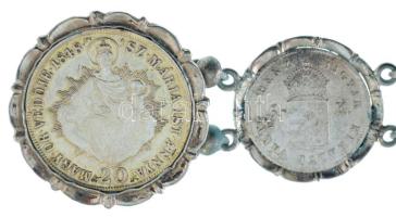 1848KB 20kr Ag "V. Ferdinánd" + 1849NB 6kr Ag (5x), karkötőként összefűzve, zárható csatta...