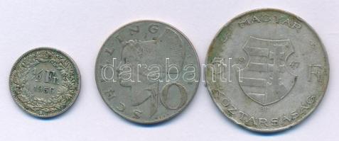 1947. 5Ft Ag "Kossuth" + Ausztria 1958. 10Sch Ag + Svájc 1956. 1/2Fr Ag T:VF,F patina