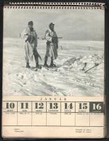 1944 Honvédnaptár. Fekete-fehér fotókkal gazdagon illusztrált. A címlap és az első lap (Január 1-2.)...