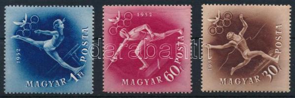 1952 Olimpia 3 db bélyeg számvízjellel / number in the watermark (60f ráncok / creases)