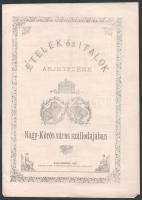 1887 Ételek és italok árjegyzéke Nagy-Kőrös város szállodájában. Kézzel kiegészített nyomtatott étlap 4 p.