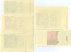 Horvátország 1993. 5K-1000K (9xklf) előlapi és hátlapi színpróbanyomatok, köztük több ívszéllel T:AU...