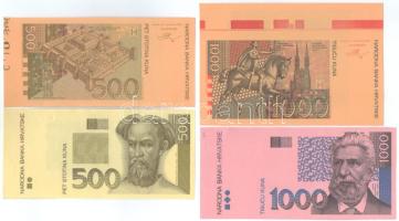 Horvátország 1993. 5K-1000K (9xklf) előlapi és hátlapi színpróbanyomatok, köztük több ívszéllel T:AU...