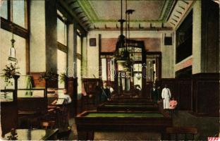 1918 Nagyvárad, Oradea; Városi kávéház, belső, biliárd terem biliárdasztalokkal / café, interior with pool tables (kopott sarkak / worn corners)