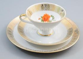 Bavaria virágmintás egyszemélyes reggeliző készlet, jelzett, d: 19,5 cm