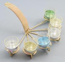 Retro műanyag kínáló szett, alumínium poharakkal, 29x25 cm