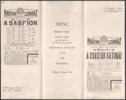 1910 A Magyar Színház vacsorája, kihajtható menükártya, a Fészek klub ebédlőjében, Budapesti Hírlap ...