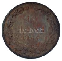 Románia 1867. 10b Cu "Heaton" T:F patina Romania 1867. 10 Bani Cu "Heaton" C:F p...