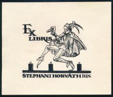 Haranghy Jenő (1894-1951): Ex libris Stephani Horváth iun. Vonalas klisé, papír, jelzett a klisén, 7x8 cm