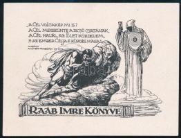Haranghy Jenő (1894-1951): Raáb Imre könyve (ex libris). Vonalas klisé, papír, jelzett a klisén, 9x12 cm