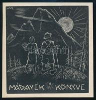 Havas László (1895-?): Mádayék könyve (ex libris). Fametszet, papír, jelzett a metszeten, 8,5x8 cm