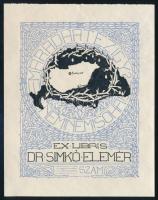 Havas László (1895-?): Ex libris Dr. Simkó Elemér (irredenta ex libris), 1930. Klisé, papír, jelzett a klisén, 12x9 cm