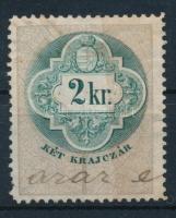 1891 2kr okmánybélyeg a jobb oldalon sötétebb árnyalatú bélyegképpel