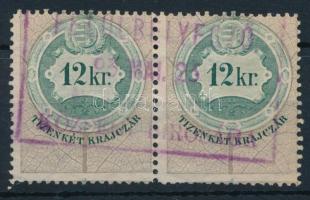 1891 12kr okmánybélyeg pár képbe fogazva, a korona lelóg a bélyegképről