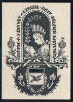 Jakab L. (?) jelzéssel: Szeresd a könyvet - Herczeg Judit kölcsön könyvtára (ex libris), 1942. Klisé, papír, jelzett a klisén, 9,5x6,5 cm