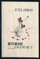 Janovits István (1903-1966): Ex libris Kurdi Erzsébet. Klisé, kétszínnyomat, papír, jelzett a klisén, 9x6 cm