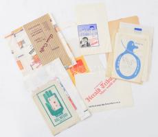 Vegyes reklám tétel, papírzacskók régi és modern (Üdülésből képes levelezőlap, Magyar Posta, ICO, stb.)