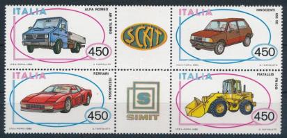 Cars block of four with tab, Autók szelvényes négyestömb