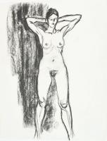 Szalay Pál (1953-2015): Álló női akt. Szén, papír. Jelzés nélkül. Hajtásnyomokkal. 63x48,5 cm