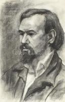 Szalay Pál (1953-2015), 2 db mű: Férfi portré. Szén, papír. Jelzés nélkül. Lapszéli apró sérüléssel....