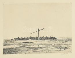 Zádor István (1882-1963): Ménes a Hortobágyon. Litográfia, papír, jelzett, 25×34 cm, lapszéli egészen apró sérülésekkel