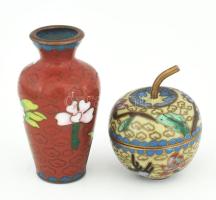 Cloisonne váza és körte formájú doboz, m: 5 cm