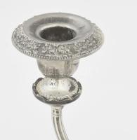 Ezüstözött háromágú gyertyatartó, kopott, 30x16 cm