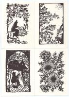 8 db MODERN Alice Staudacher-Voit sziluett művészlap / 8 modern silhouette art postcards, signed by ...