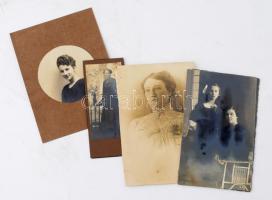 Vegyes hölgyportré tétel, 4 db fotólap és 2 db fotó kartonon, változó állapotban, 14x9 cm és 12x5 cm közötti méretben