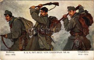 1916 Weltkrieg 1914-1916 - K.u.K. Inft.-Regt. von Gaudernak Nr. 85. Verlag K.u.K. Kmdo. der 27. Inf. Trp. Dion. / Világháború 1914-16. A tiszta jövedelem a Kárpátokban elpusztított falvak újjáépítésére és a második hadsereg legénységi özvegyei és árvái alapítványra fordíttatik / WWI Austro-Hungarian military infantry regiment s: Hans Larwin (EK)