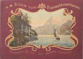 cca 1900-1910 Album von Vierwaldstaettersee. Souvenir du Lac des Quatre Cantons. Lucerne, Prell &amp; Eberle, 1 sztl. lev.+ 24 (színes képek) t. Kiadói aranyozott, illusztrált, szecessziós egészvászon-kötésben, jó állapotban.